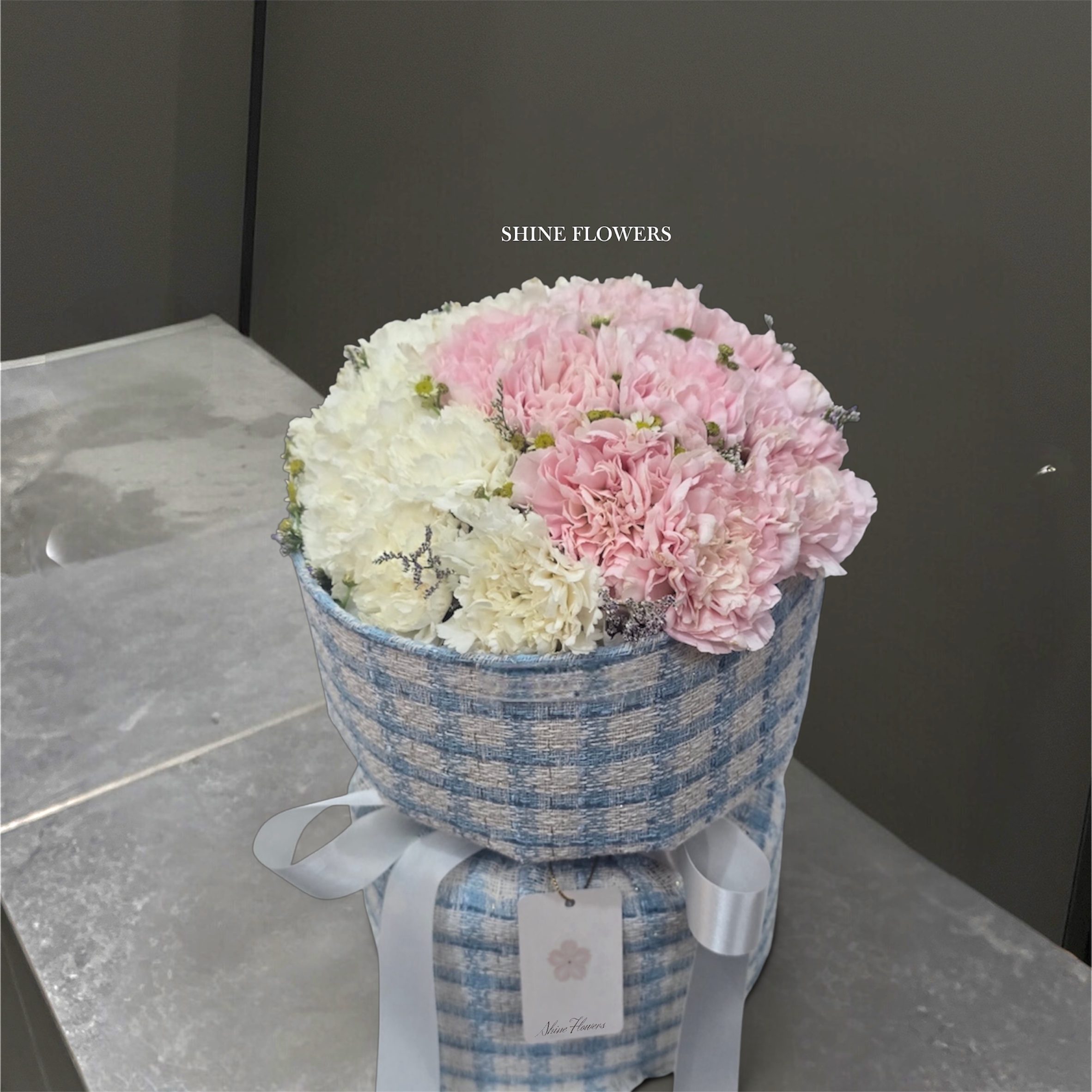Mini Tweed-Wrapped Carnations